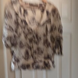 Zara Cream and Black Patterned Blouse